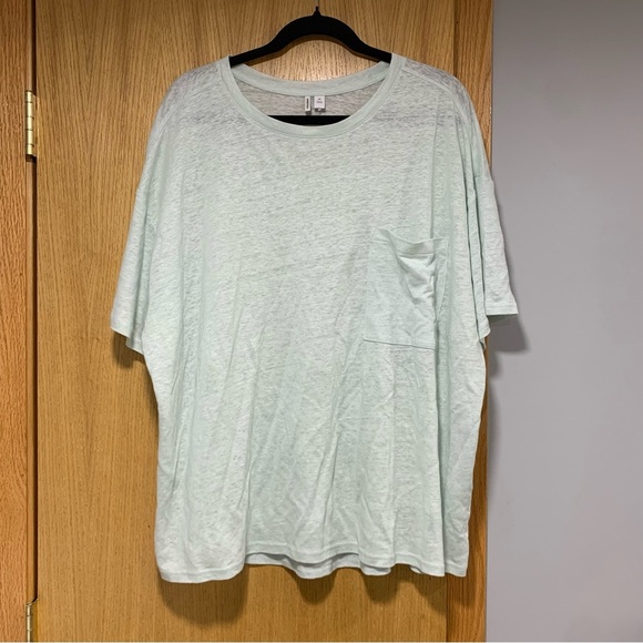 Nordstrom 100% Linen Green Short Sleeve T-Shirt with Pocket - Size 2X - Picture 1 of 5